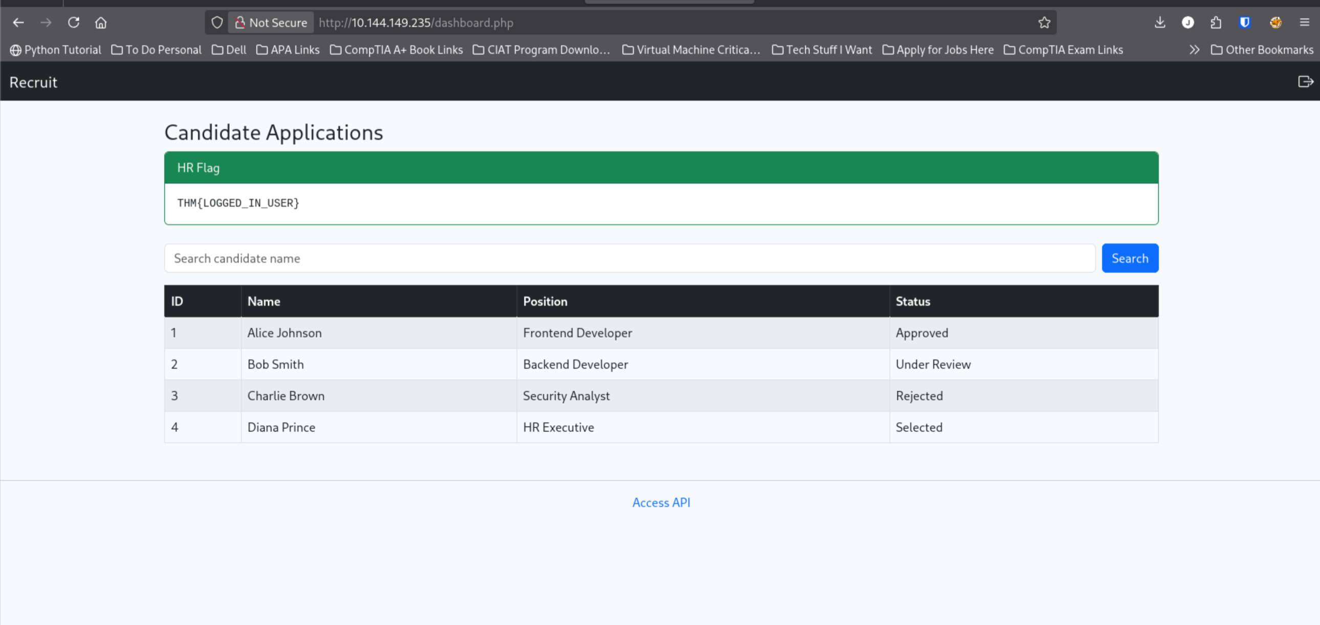 Successful login as HR user